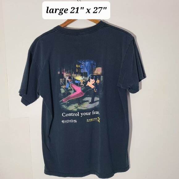 Vintage 90s Fear Effect Eidos/Kronos Promo Men's Black Faded Large T-Shirt